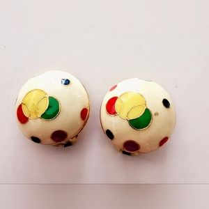 1960s vintage fun whimsical colorful polka dot round bauble clip on earrings